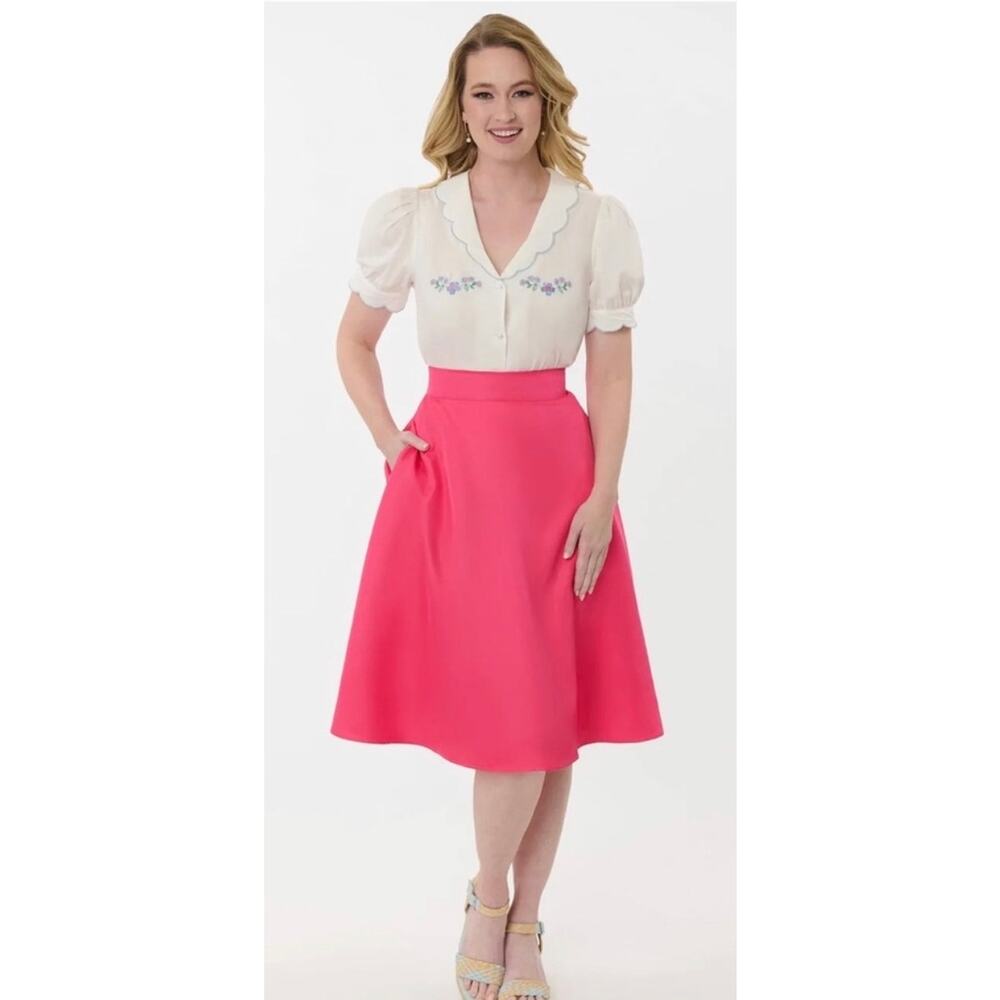 Unique Vintage Hot Pink Midi Skirt
